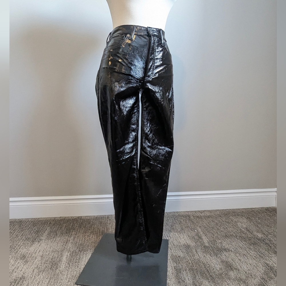 Gap NWOT Black Coated High Rise Pants Vinyl Look Rave Glossy Wetlook Goth